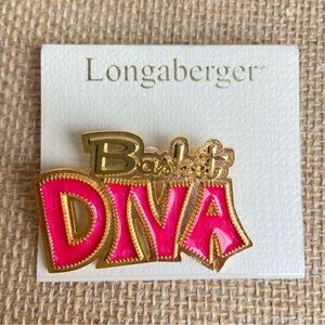 Longaberger Basket Diva pin brooch in goldtone with pink enamel new on card